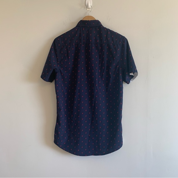 Report Collection Navy Flamingo Button Front Short Sleeve Shirt - Picture 10 of 13